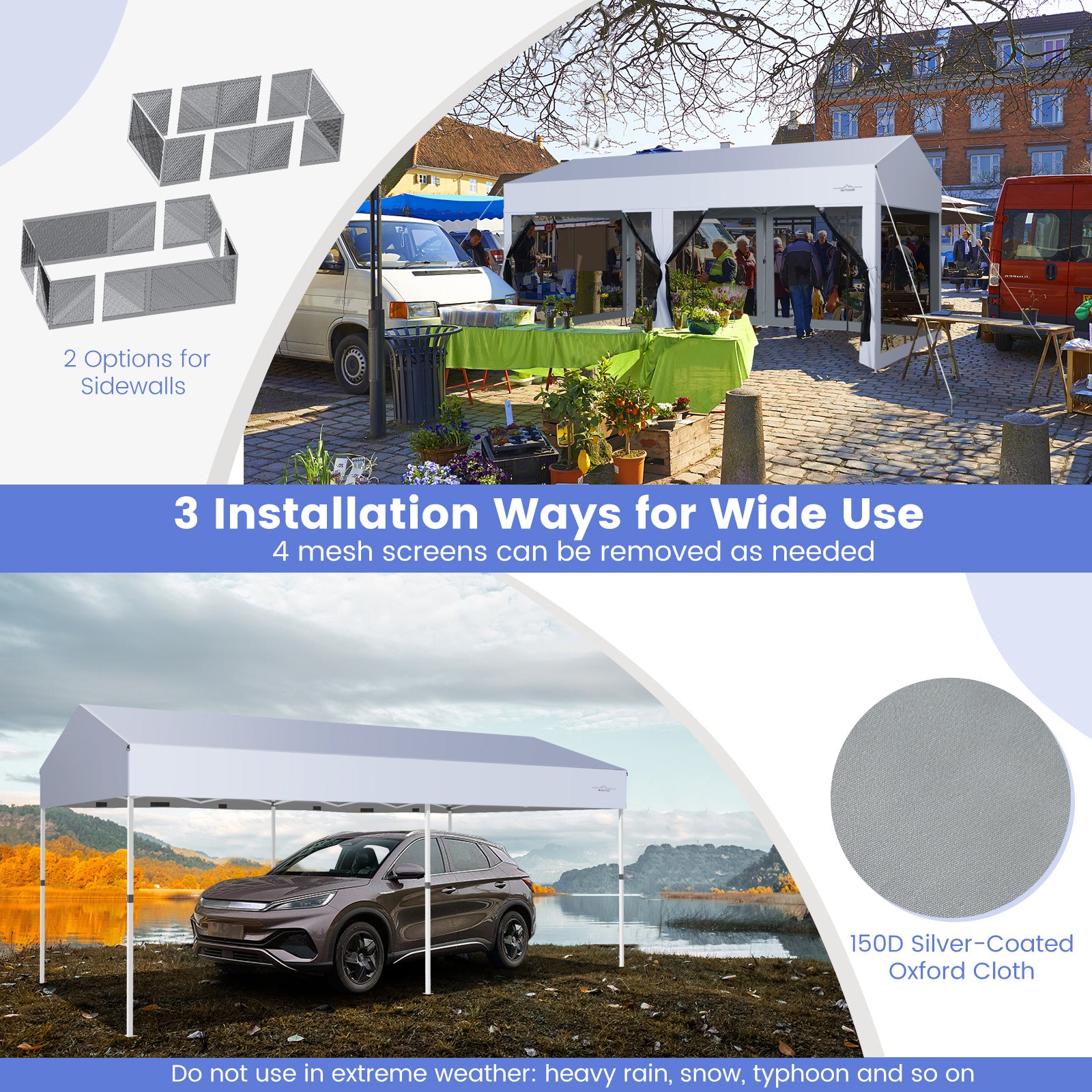 3 x 6 m Pop-Up Canopy UV Screen House Party Tent with Removable Sidewalls-White